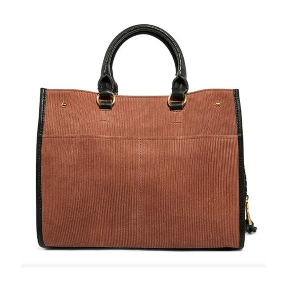 Aimee Kestenberg Stockbridge Brown Corduroy Leather Triple Entry Satchel Bag - Picture 3 of 10